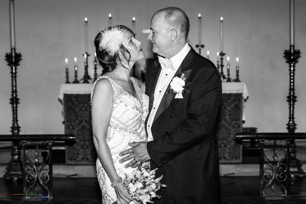 Bride & Groom at the wedding of John & Gill at St James Church, Bishop Auckland