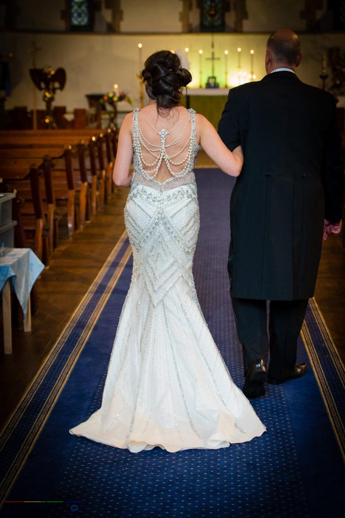 Wedding Dress design at the wedding of John & Gill at St James Church, Bishop Auckland