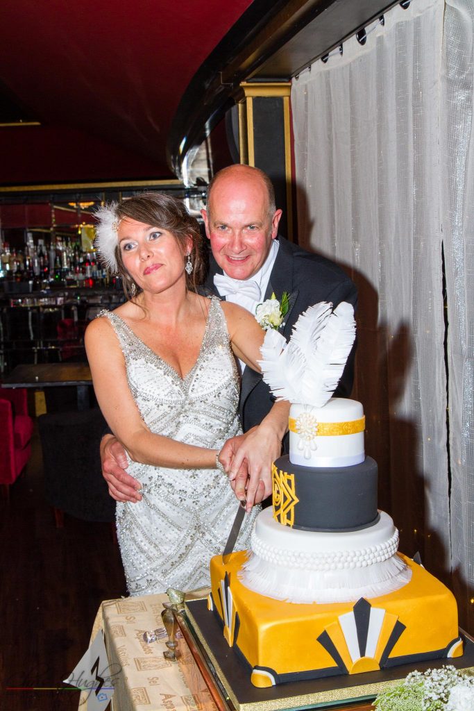 Cutting of the cake at the wedding of John & Gill at The Majestic, Darlington