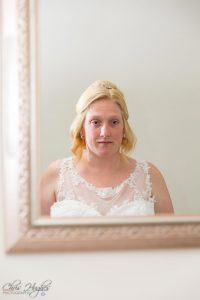 Bride looking on into the mirror, Paul & Faye Wedding Barnard Castle Registry Office