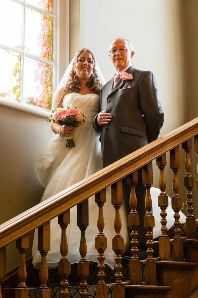 Bride on the stairs, Bowburn Hall