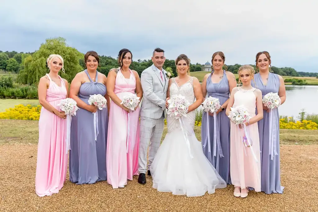 Bride, Groom & Bridesmaids at Hardwick Hall Durham Wedding Photography