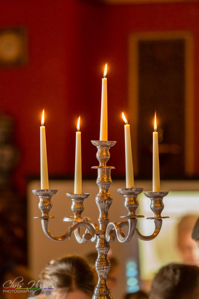 Jason&Steph Barons Hall- Lumley Castle Wedding Photography, candelabra, Durham